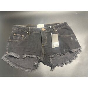 One Teaspoon NEW Worn Black Dukes Denim Shorts Frayed Hem Distressed Size 29‎